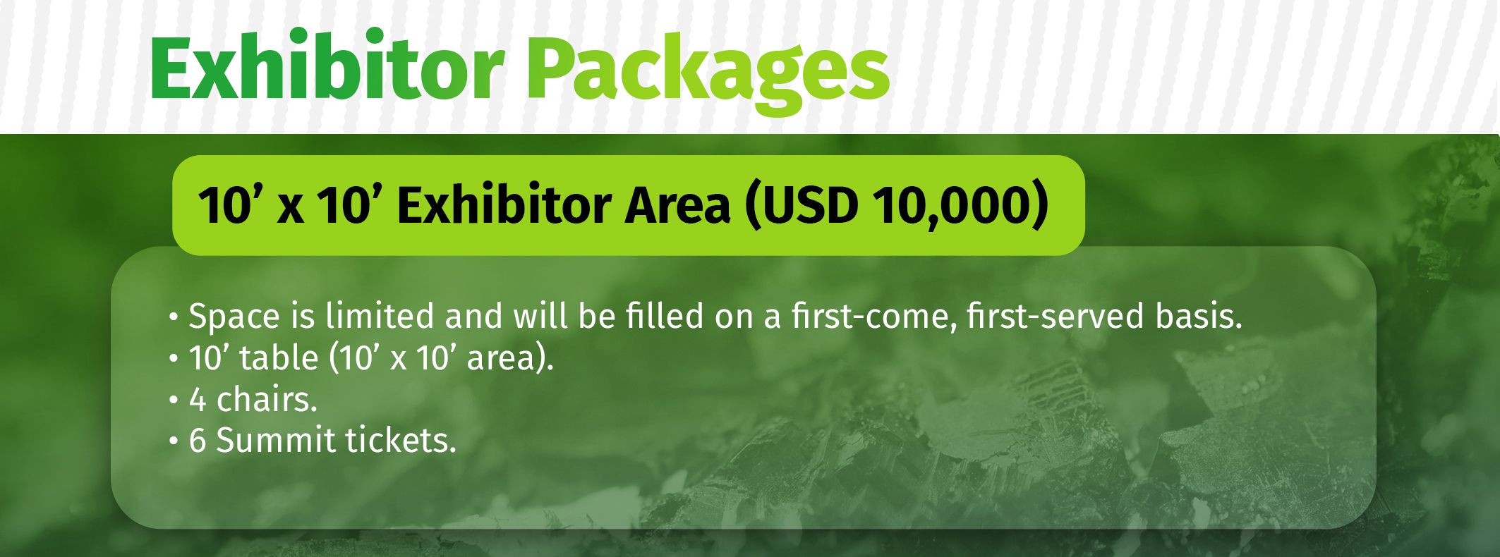 10’ x 10’ Exhibitor Area (USD 10,000)